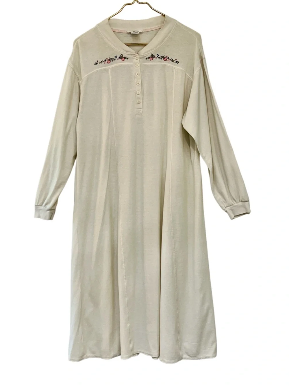Vintage 90s Cuddle Duds Embroidered Long Sleeve Nightgown L